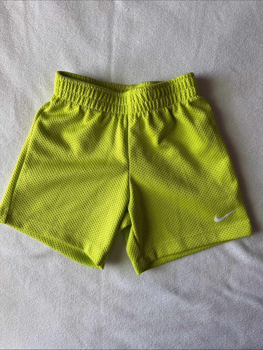 Nike Kids Neon Yellow Mesh Athletic Shorts with White Swoosh size 24 Months